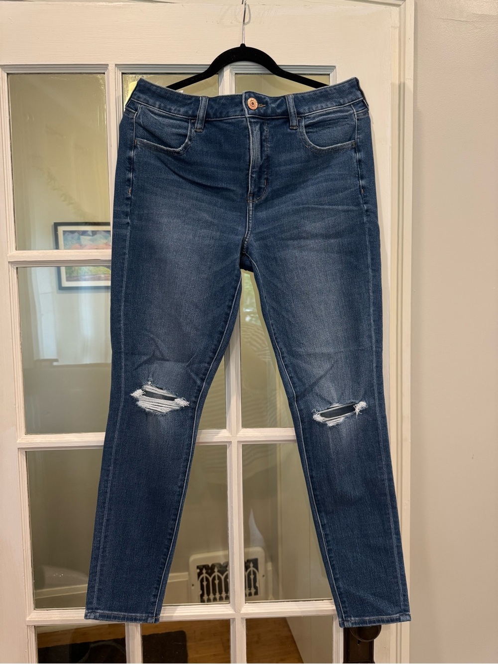 American Eagle Outfitters Dark Blue Distressed Skinny Jeans